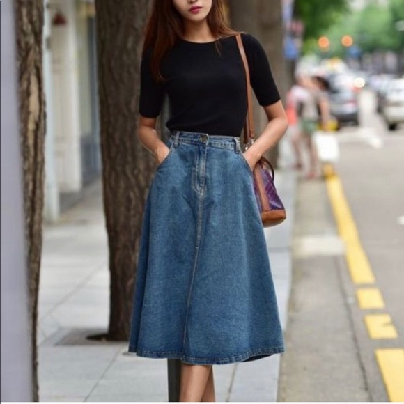 Vintage Denim Parisian Midi Skirt - Picture 1 of 10